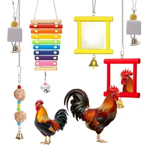 6 pieces of chicken coop hanging toys, including colored xylophone, interactive mirror, grinding stone, and rattan ball toys, anti pecking feathers to relieve boredom and reduce aggression, suitable for chickens and parrots