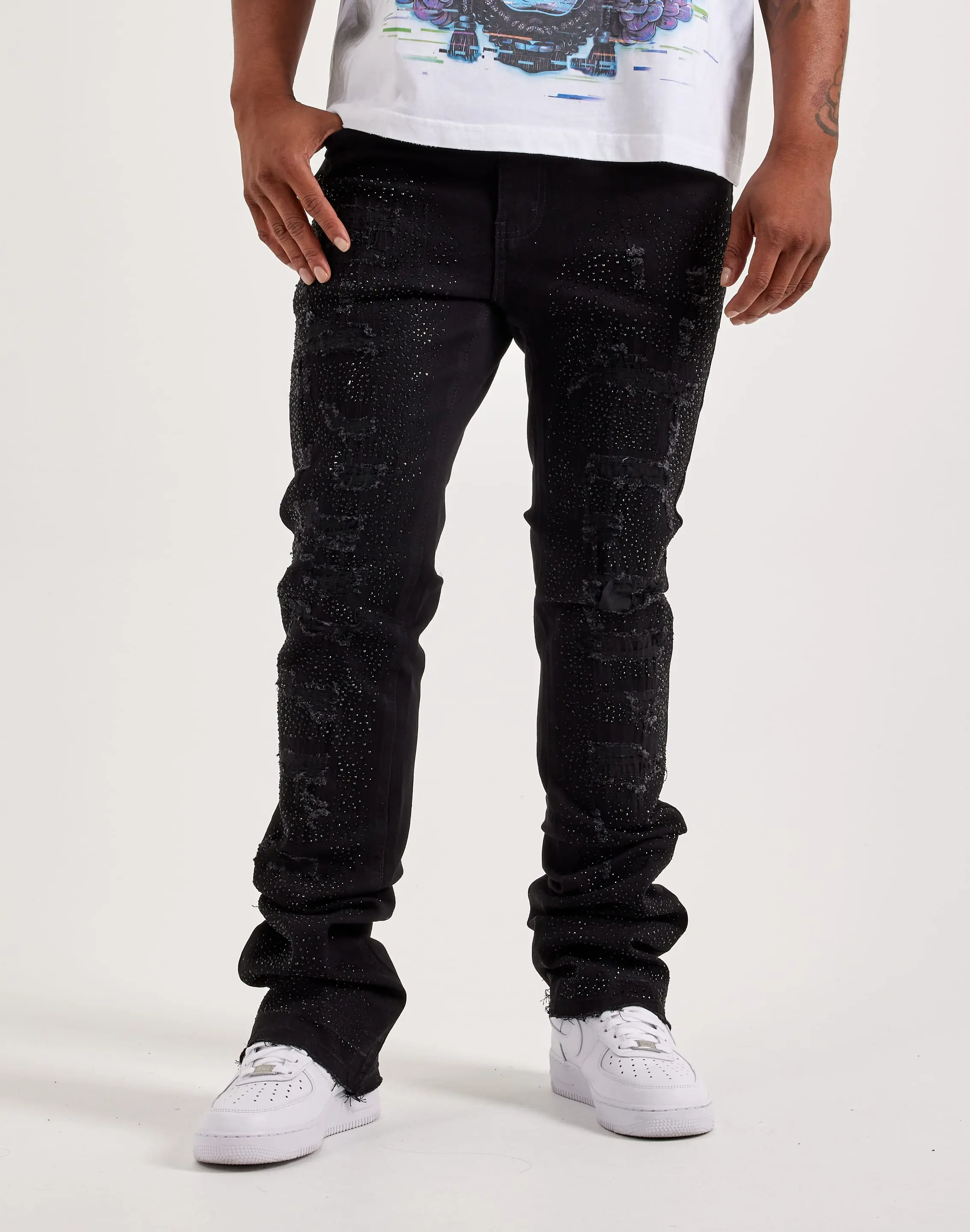 Mens WAIMEA Stacked Rhinestone Denim Jeans