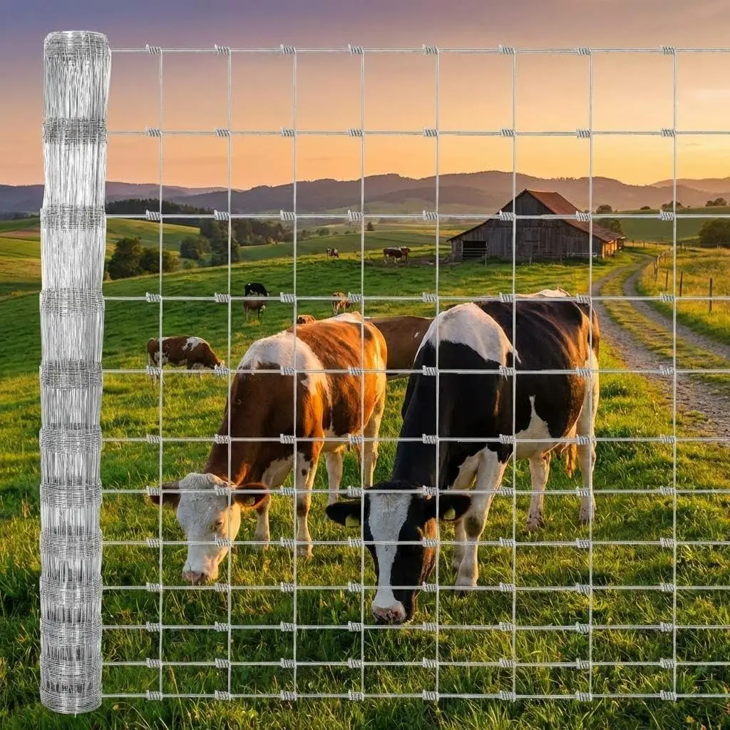 Livestock Fence, 4Ft x 328Ft Galvanized Wire Fencing, Cattle Farm Fence, Heavy Zinc Coated Deer Goat Cattle Fence for Farm Yard Livestock Protection
