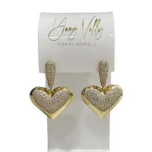 Heart dangle earrings gold plated with zirconia