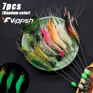 7pcs Glow-In-The-Dark Shrimp Lure, Artificial Fishing Bait for Saltwater & Freshwater, Realistic Design, Durable PVC Structure