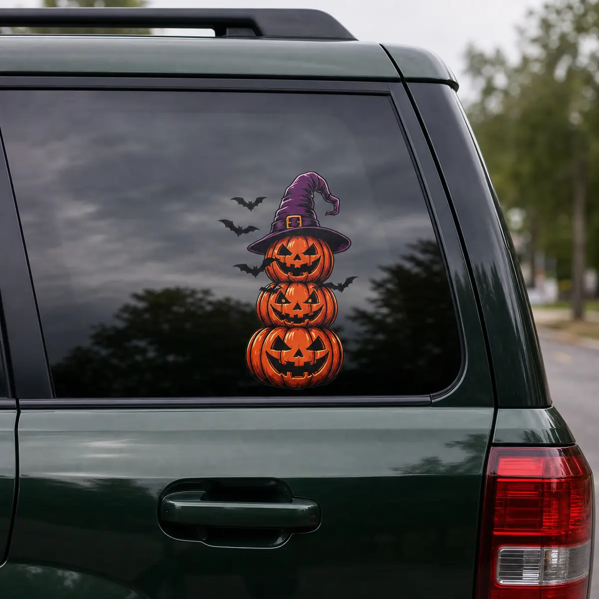 Halloween Pumpkin-Witch Hat Vertical Car Decal, 11.4x18cm Stacked Jack-O-Lantern Peel-and-Stick Car Window Sticker, Waterproof UV-Protection Automotive Exterior Accessory