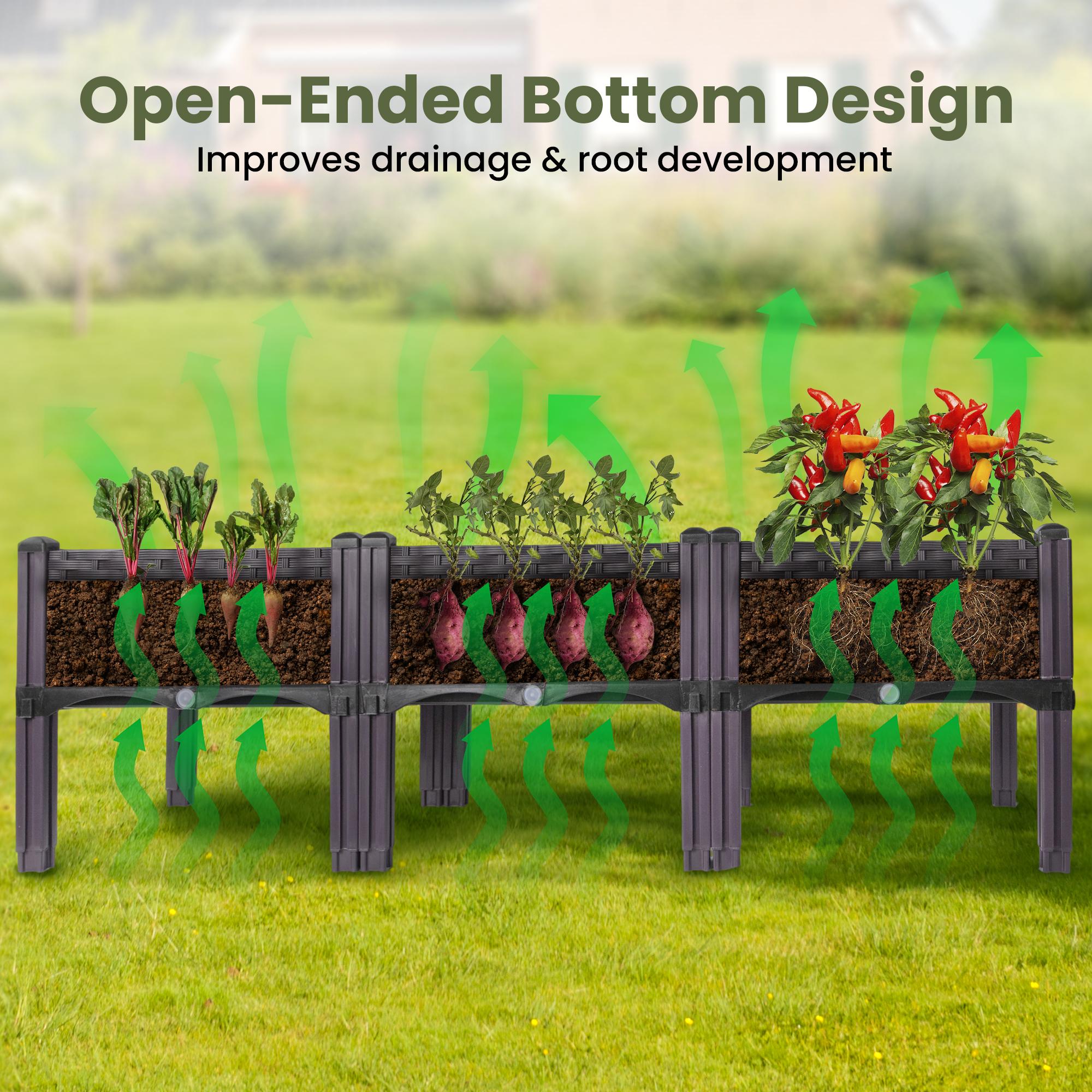 Plastic raised garden bed, 3 raised planters with legs, height 14.5inch, used for growing vegetables, fruits, flowers, and herbs both indoors and outdoors