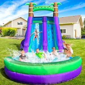 Inflatable Grade Water Slide for Kids and Adults with Big Splash Pool, 22.5 * 9.84 * 10.6FT Backyard Party Rainforest Oxford Water Slide with Air Blower & Water Pipe