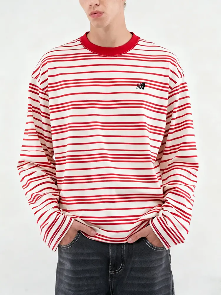 FDR "HopeCore" Unisex Long-Sleeved Striped Shirt Loose Fit Contrast Striped Crew Neck Tops Casual Fall Fashion Versatile Comfortable Pullover Womenswear Menswear Y2K Trend Streetwear Christian Tee Stylish