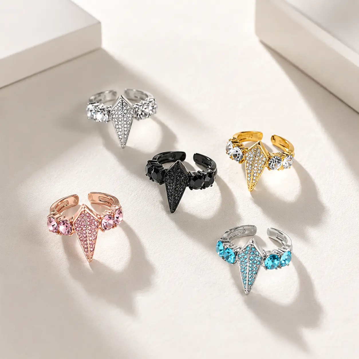 Iced Out Cubic Zirconia Spike Ring - Adjustable Open Band Punk Streetwear Bling Costume Jewelry for Men, Cubic Zirconia Rings, Adjustable Rings