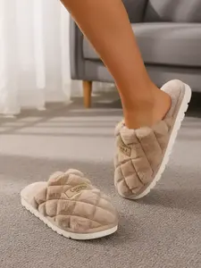 Women's Winter Slippers, Warm Eva Sole, Thick Cushioning Indoor Home Shoes, Casual Pure Color, Comfortable Plush Lining, Unisex, Fuzzy Warm Slippers
