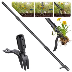 Stand Up Weed Puller Tool with 39 inch Handle, 4-Claw Steel Head Design, Easily Remove Weeds Without Bending or Kneeling, Black