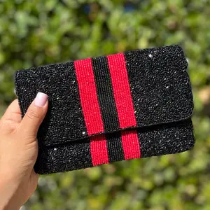 Black Red Small Beaded Clutch Purse