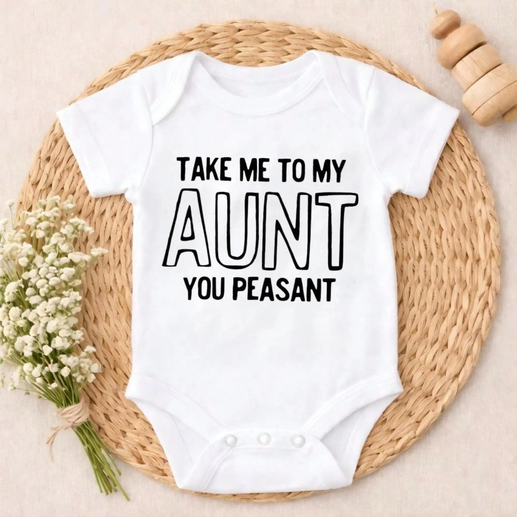 Newborn Baby Girl Boy Bodysuit Romper Outfit Take Me To My Aunt You Peasant baby clothes boy baby boy clothes>newborn Newborn Gift First Outfit Perfect Present for Baby Shower, New Mom, Grandparents, Ideal for First Photos & Special Days