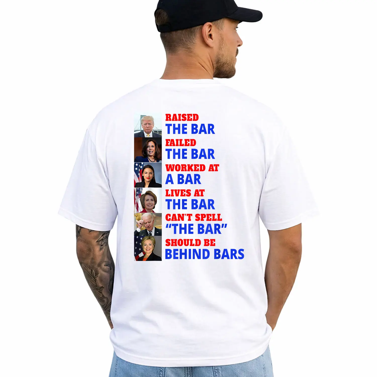 Trump Raised The Bar Harris Missed The Bar T-Shirt, Short Sleeve Printed Graphic Shirt, Daily Casual Cotton Menswear