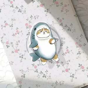 Funny Shark Cat Phone Grip, Cute Kitten in Shark Costume Griptok, Kawaii Animal Onesie Phone Stand, Whimsical Pet Lover Gift, Gift for Her