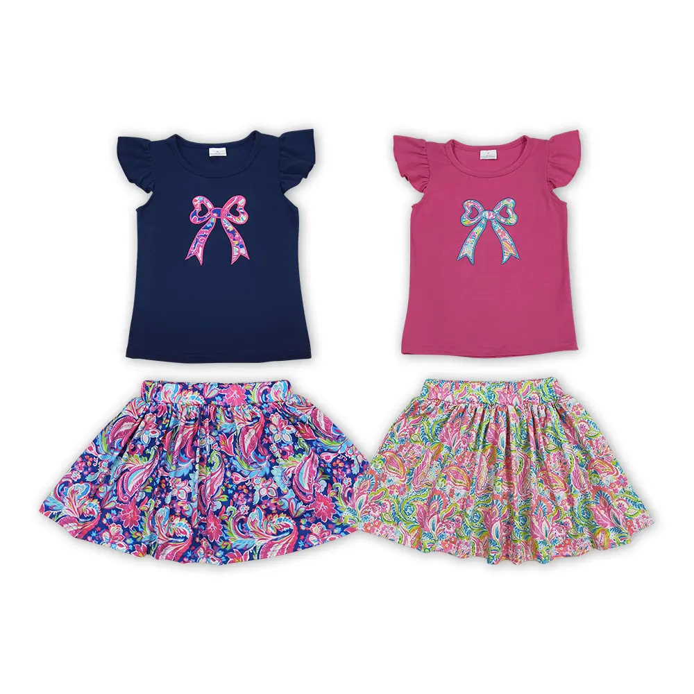 Girls' Embroidered Bow Skort Set Outfit, Cute Clothing Combined Set for Baby Girls Clothing, Girlclothes