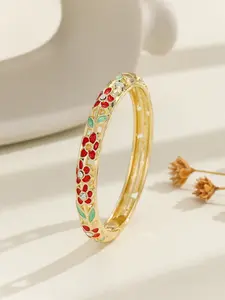 Women's Boho Style Rhinestone Bangle Bracelet, Zinc Chain Material, Casual Fashion Jewelry for All Seasons, Elegant Design, Flower Design Bracelet, Rhinestone Decorated Bracelet, Boho Style Bangles