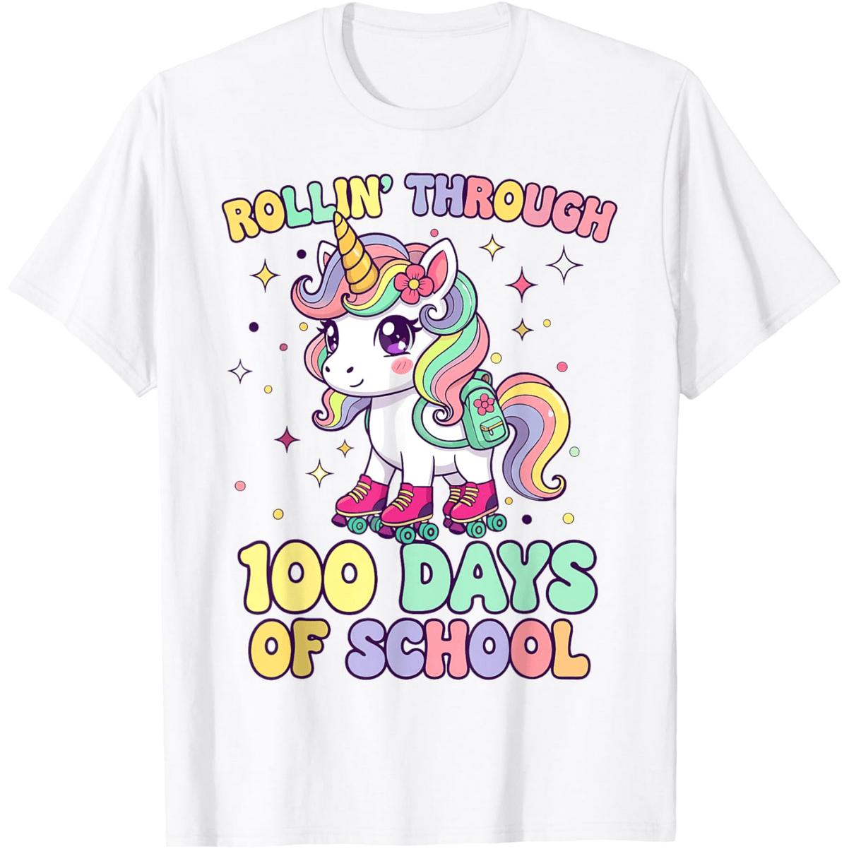 100th Day Of School Unicorn 100 Days Of School Girls T-Shirt Comfy Everyday T-Shirt