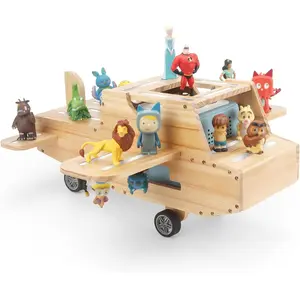 [Summer Special]Airplane Toy Storage Shelf for Toniebox, Figures | Holds 20-50 Tonies Characters with Charging Slot | Fun Kids' Organizer, Wooden Display Shelf for Bedroom & Playroom