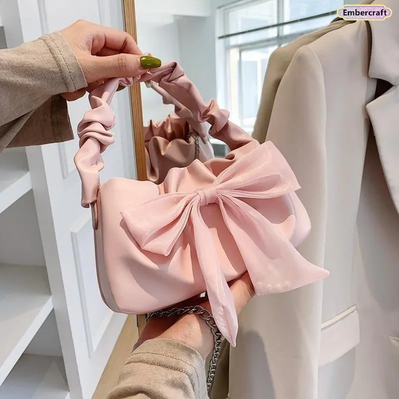 Retro Bow Shoulder Bag for Women, Cute Nylon Mini Top Handle Crossbody Messenger Bag, Lightweight Handbag for Parties and Everyday Wear, Purse, Playful Look, Casual, Multi-Function, Party, Sweet
