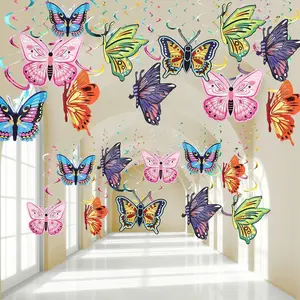 36 Pcs Spring Butterfly Hanging Swirl Decoration Party Streamer Hanging Ceiling Butterfly Decorations for Spring Summer Wedding Home Garden Girl Birthday Baby Shower Tea Party