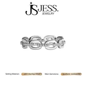 [#333] Unisex Stackable Hip-hop Chain-Link Band, Couples Comfort Fit Wedding Band, Synthetic Moissanite, 925 Sterling Silver Jewelry for Women Men
