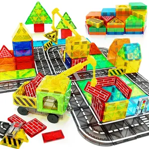 Magnetic Tiles Road Set with Magnet Crane Car Toys, STEM Construction Toys for Kids Ages 3-6, Random Color, Birthday Gifts Creative Building Blocks