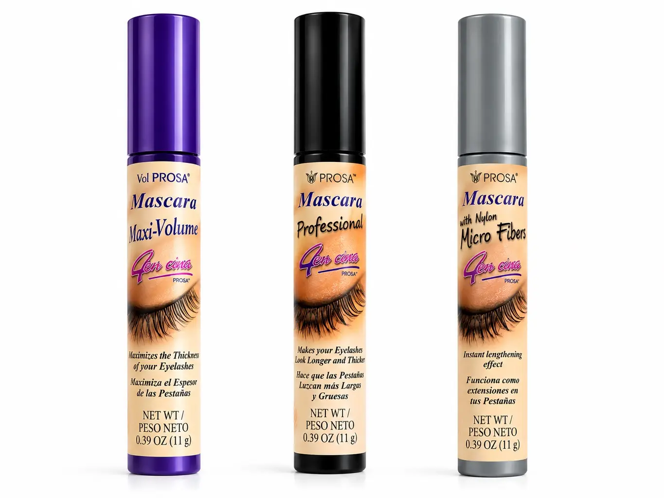 Prosa Mascara Set of 3 piece bundle Set - Lash Set Mascara Mexicana Alargadoras + Efecto Extension + Volumen Waterproof Curling Mascara CosmeticWaterproof Silk Fiber MascaraEyelash Growth Serum for Thicker Lashes Makeup Daily Lightweight Intense Black