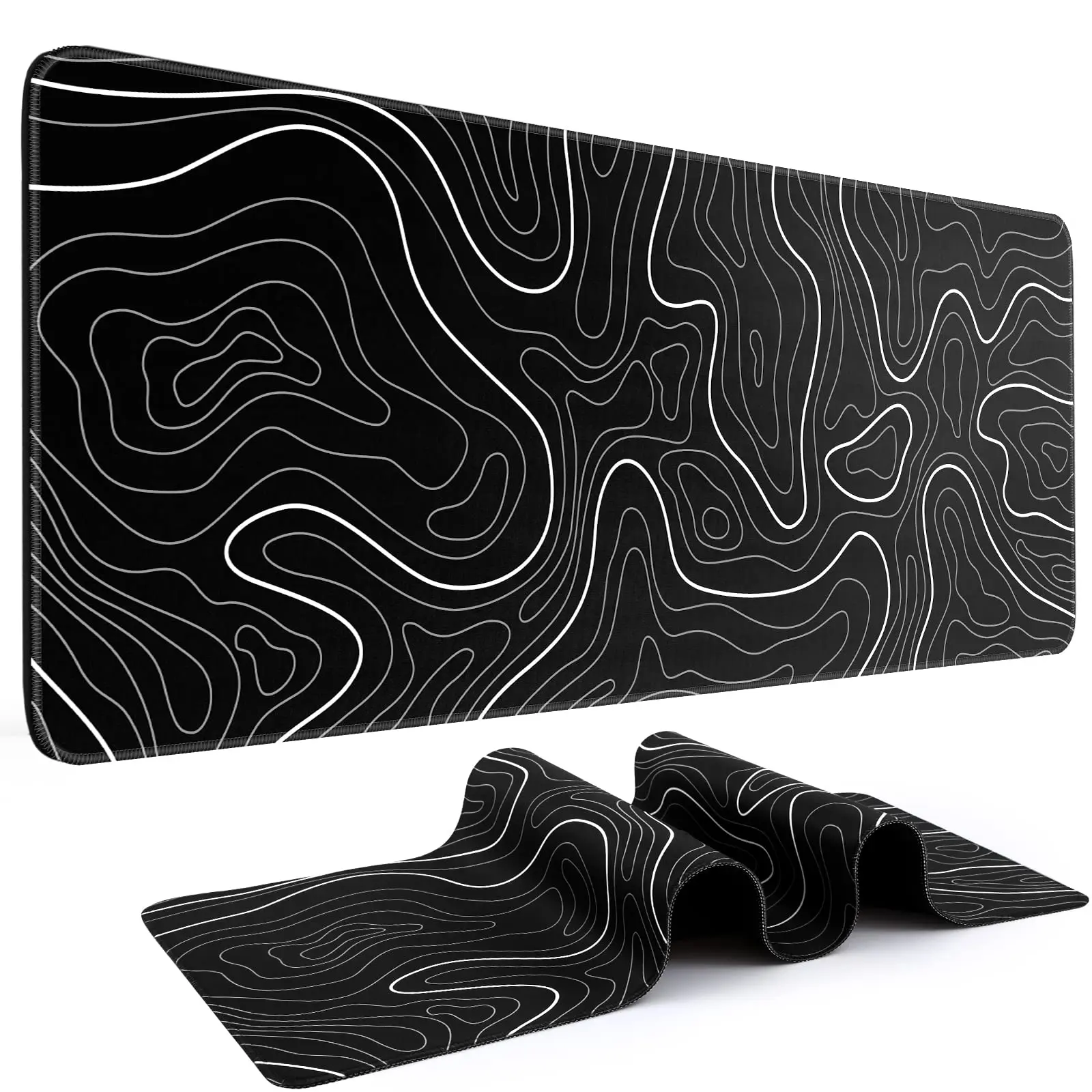 Topographic Gaming Mouse Pad Large 31.5 x 15.75in Sunflower Keyboard Mousepad for Non-Slip Base Stitched Edge Extended Desk Pad XL Desk Mat