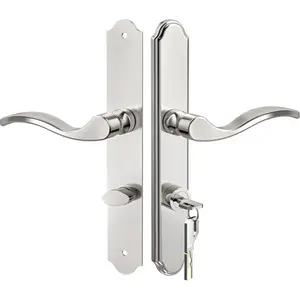 Complete Flat Slot Storm Door Handle Set - Mortise Keyed Lever Mount Latch with Deadbolt for Screen and Storm Doors, Polished Nickel