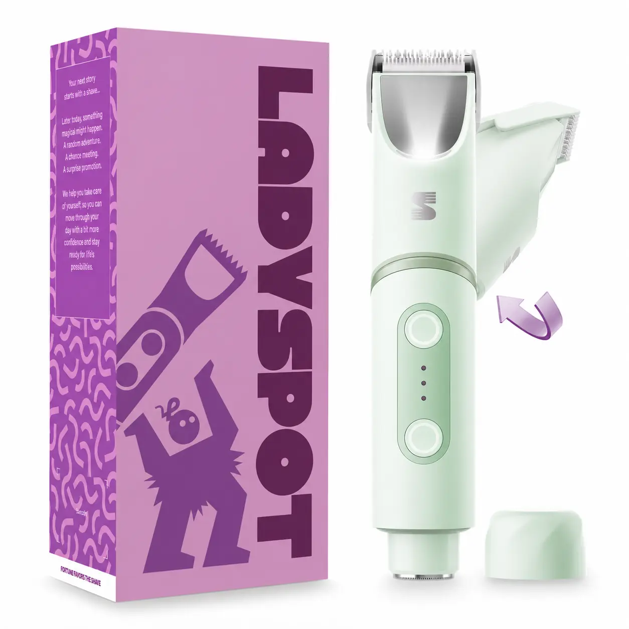 LADYSPOT Women's Electric Shaver, 180° Rotatable Flexible Ergonomic Head Hair Removal Handheld Device with Built-in Light, Mirror, Li-ion Battery, 2-in-1 Trim & Shave, IPX7 Waterproof Wet Dry Trimmer for Leg, Underarm, Bikini