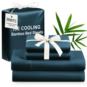 4pcs Bamboo Cooling Bedding - Extra Deep Pocket Breathable And Cooling - Suitable for Hot Sleepers And Sweats, Children Pillowcases, Flat Sheet And Fitted Sheet - A Perfect Gift for Family, Queen And King Sizes