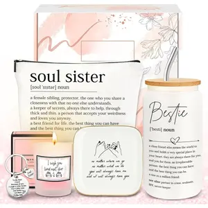 SUNDAY MIRTH Bestie Friendship Gifts for Women - Soul Sister BFF Bestfriend  Basket with Candle, Notebook & Pen in Elegant Packaging