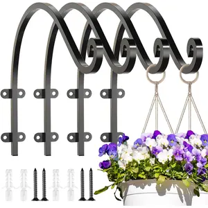 4 Pack 16 Inch Heavy Duty Black Metal Plant Hanger Hook, Wall Hanging Basket Bracket for Indoor Outdoor, Suitable for Hanging Flower Pot Bird Feeder Lanterns