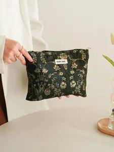 Floral Embroidering Makeup Bag, Large Capacity Cosmetic Storage Bag, Portable Travel Toiletry Bag, Makeup Organizer Pouch, Handheld Cosmetic Pouch, Casual Trendy Versatile High-quality Daily Bag for Women & Girls