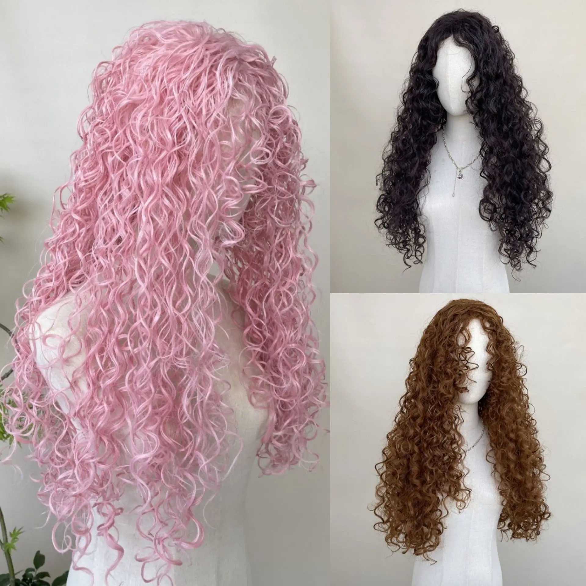 Synthetic Costume Full Wig - European & American Style, Blush Pink Loose Curly Chic Tousled Look, Flattering Medium Length, Natural Looking, Soft Hair, Effortless Volume, Full Wig Cap, Synthetic Wigs, Loose Curly Wig
