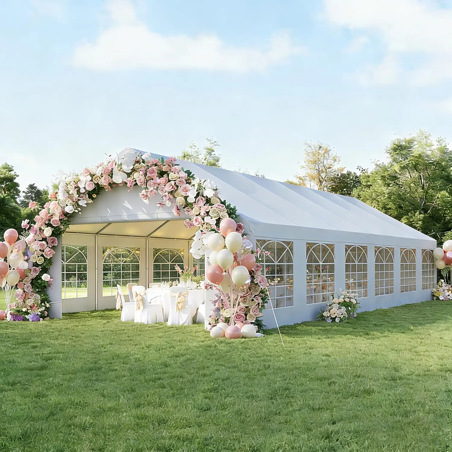 【Ships in 3 Packages】Aoxun 20x40 Party Tent Canopy for Weddings Waterproof Event Tent with Removable Sidewalls &Roll-up Door, Heavy-Duty Steel Frame for Outdoor Weddings, BBQ, Birthday Parties, & Camping,White