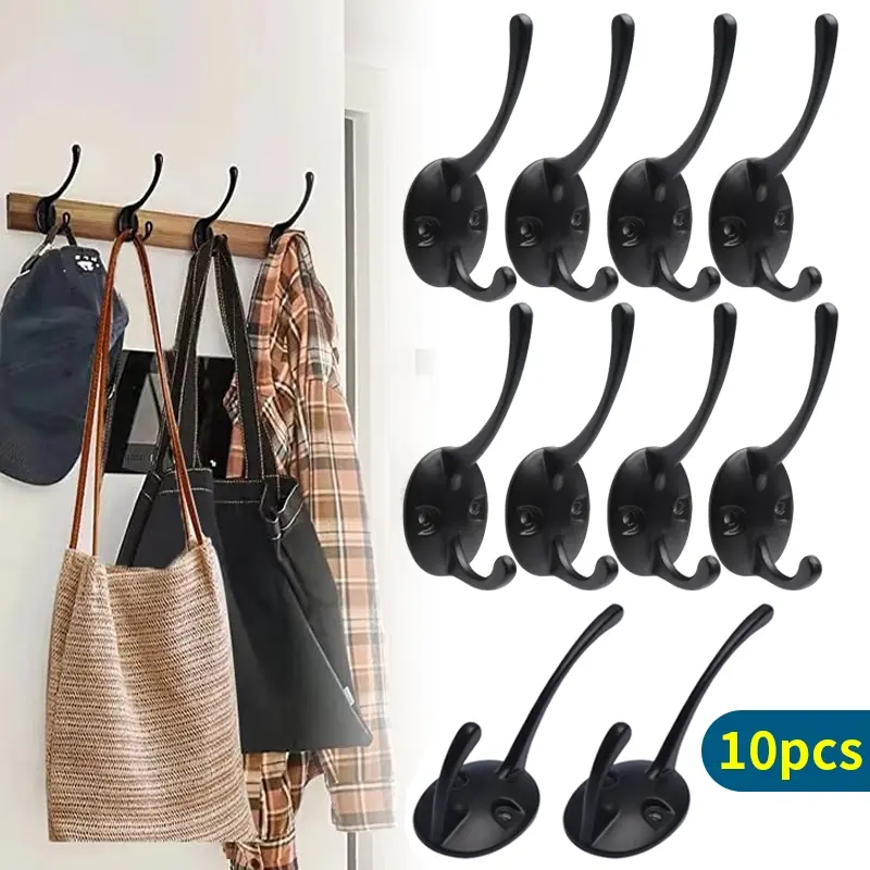 10pcs black hooks, wall mounted clothes hooks, used for hanging backpacks, scarves, towels, etc., coat hooks, Rustproof Sturdy Hooks, Wall Hanger Hook