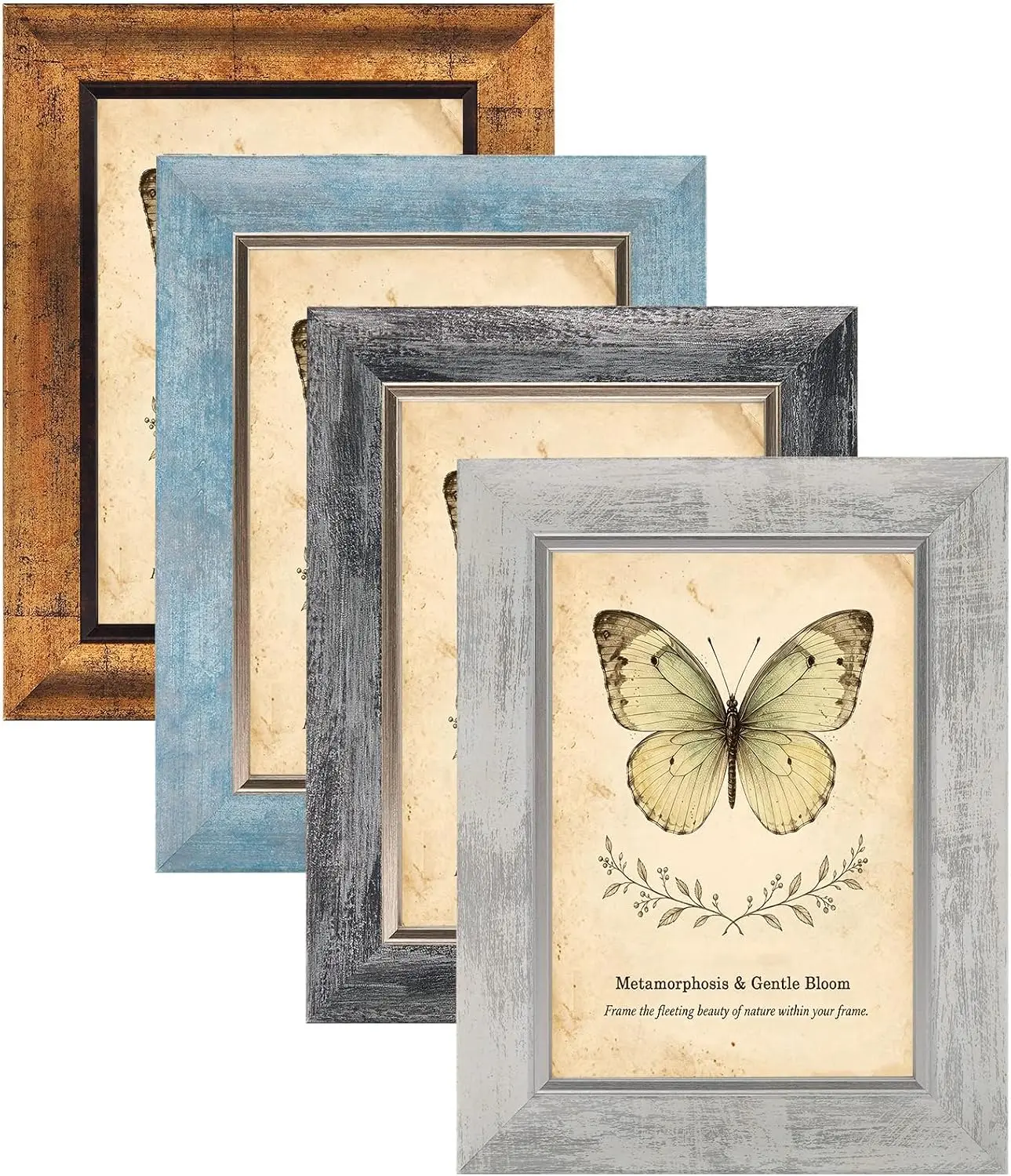 5x7 Rustic Picture Frames Set of 4, Vintage Multicolor Photo Frames for Wall & Tabletop