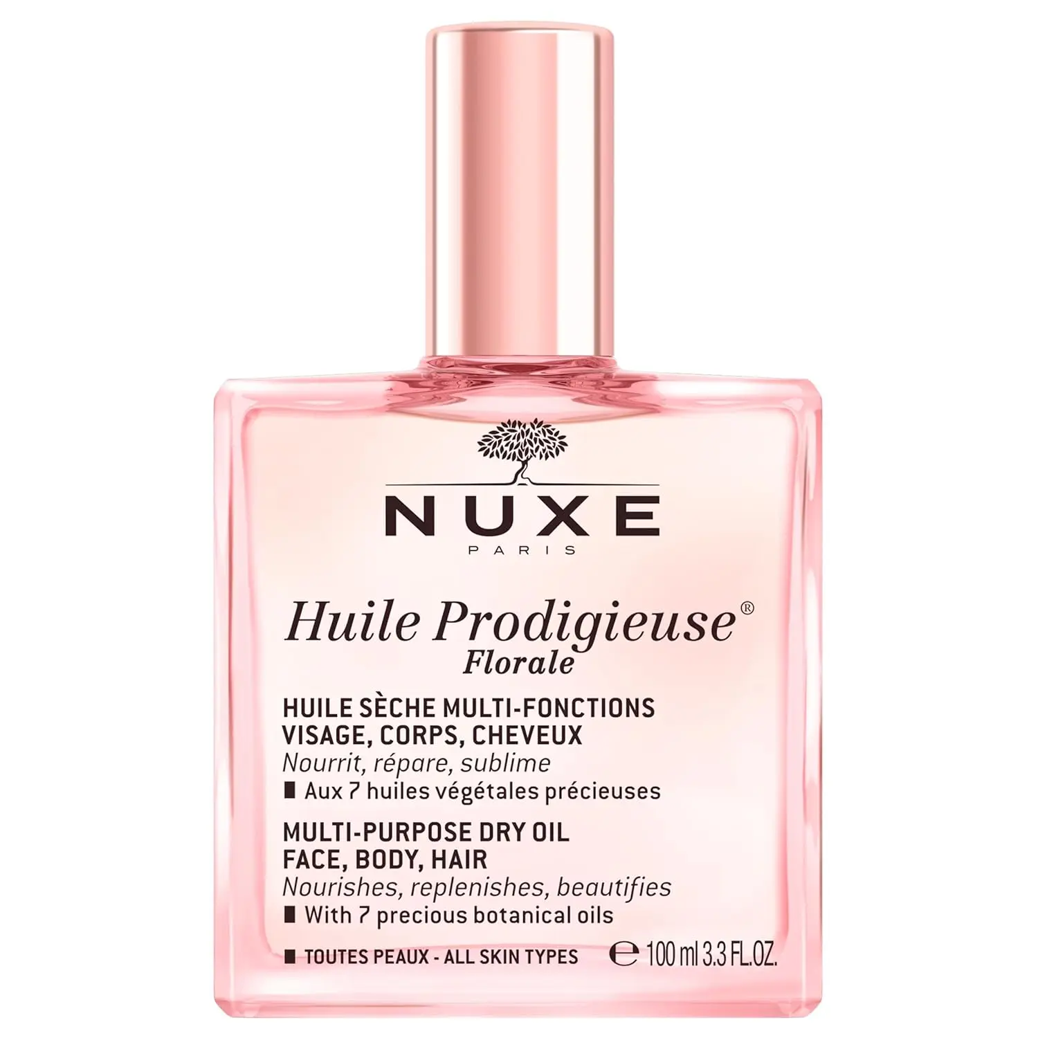 NUXE Organic All-in-One Oil for Body, Face & Hair. Radiant Looking Glow and Skin Hydration 3.3 Fl Oz - Huile Prodigieuse Floral