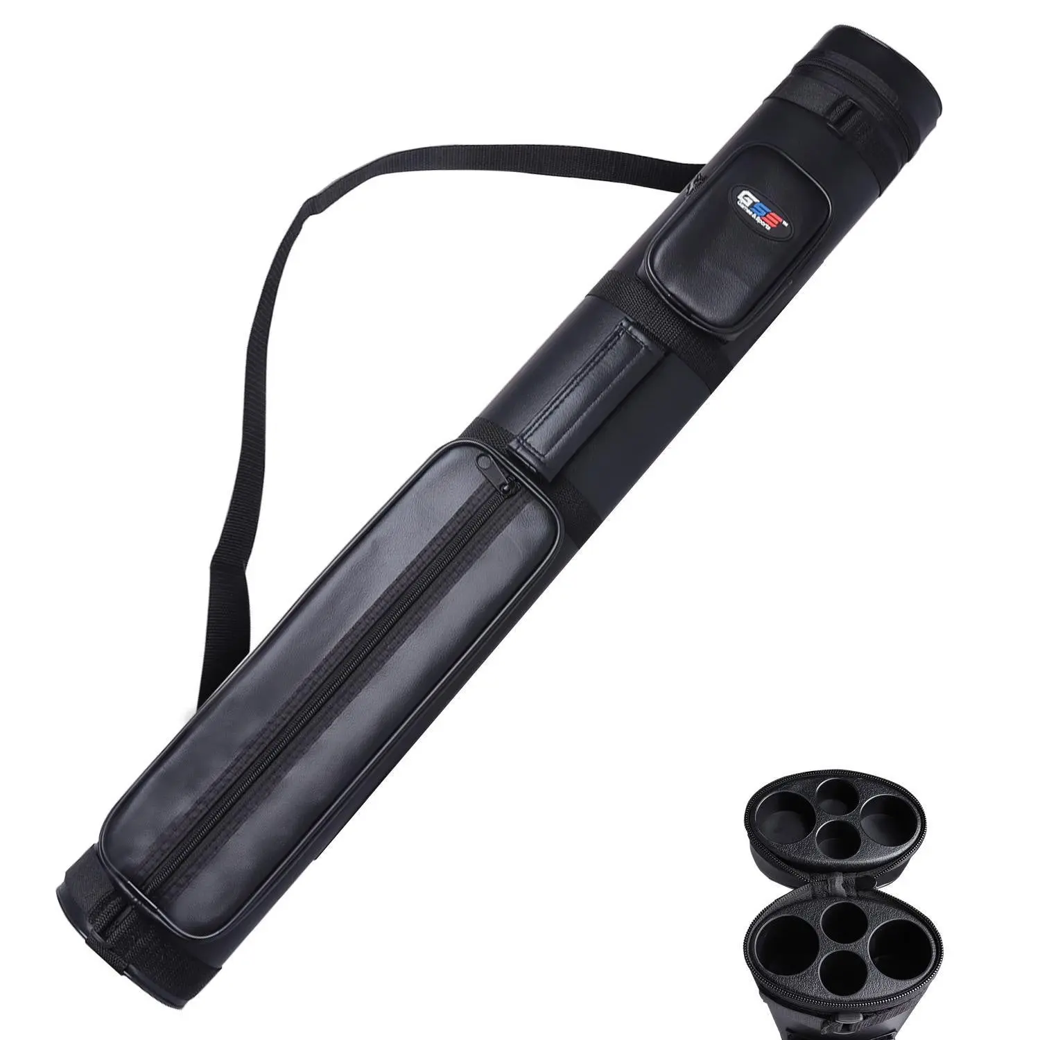 GSE GAMES&SPORT EXPERT 2x2 Hard Oval Billiard Pool Cue Stick Case with Adjustable Strap. Holds 2 Butts & 2 Shafts