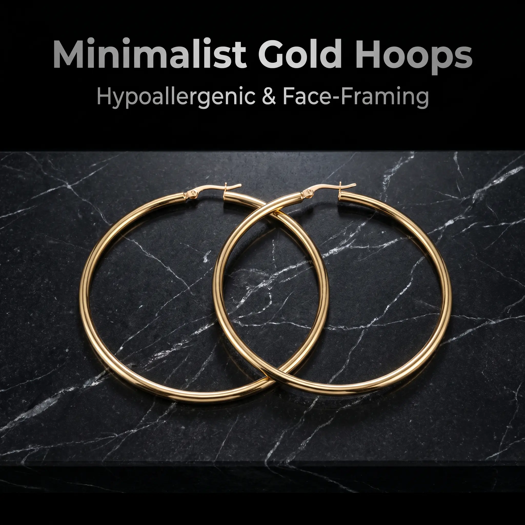 Unisex Minimalist Gold Plated Circle Hoop Earrings - Large Thin Hypoallergenic Metal Coating, Slimming Effect, Daily Fashion Jewelry Accessories, Gold Plated Earrings
