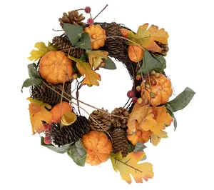Northlight Pumpkin & Pinecone Fall Harvest Wreath 13.5"