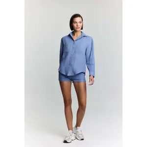 JENDUE Amara Denim Linen Shorts - High-Waisted Comfort