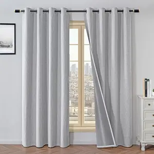 2 Piece 100% Linen Blackout Curtains, Backing & Eyelet Top, Easy Installation, Bedroom Balcony Home Use, Noise Reduction