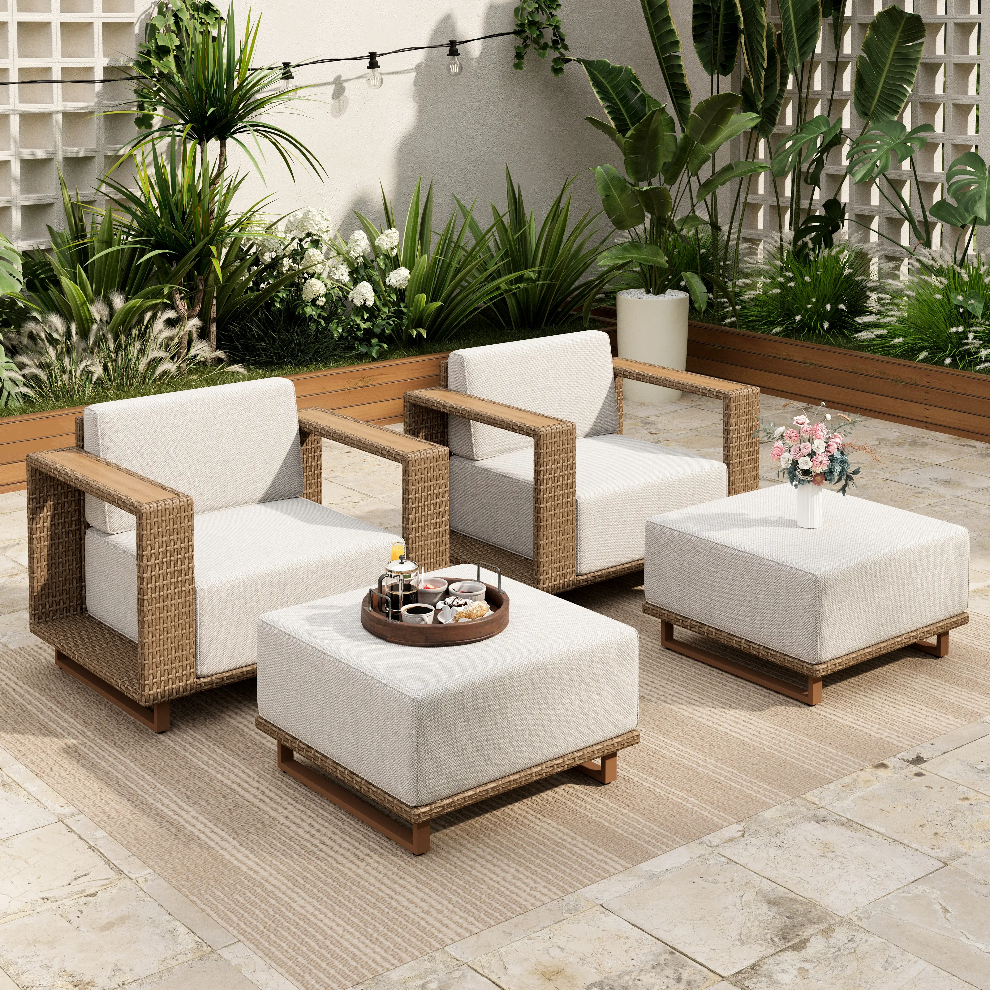 4 PCS-2 Armchairs+2 Ottomans