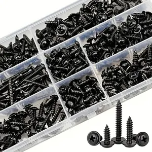 340 Piece Self-Tapping Screw Set, M3/m4/m3.5/m4.8 Sizes, Flat Head Cross Drill Bits, Carbon Steel, for Wood Furniture, DIY Projects