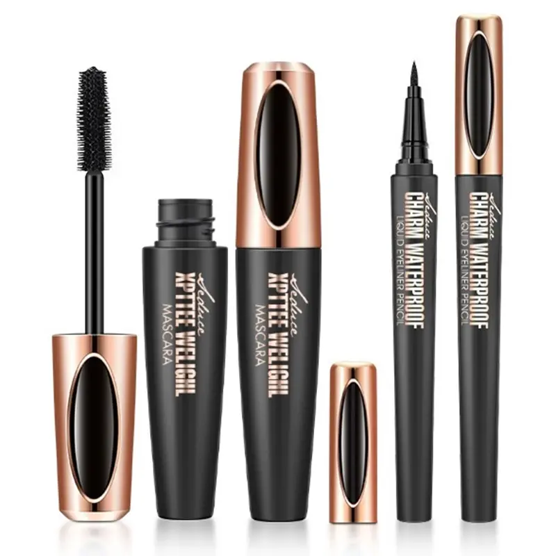 Waterproof Mascara and Eyeliner Set, 2-in-1 Black Volumizing and Lengthening Mascara for Lash Extension, Ideal Mascara for Older Women, 24HR Long Lasting Smudge-Proof Eye Makeup Kit