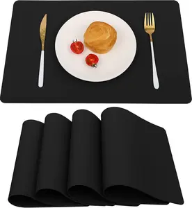 Black Leather Placemats for Dining Table Set of 4, Waterproof Wipeable Placemat Vinjiasin