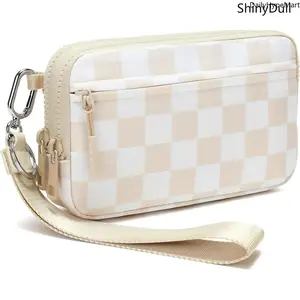 Women's Nylon Quilted Checkerboard Wristlet Wallet - 4-Zipper Card Phone Organizer, Durable Pouch, Daily Commuting Wrist Bag, Checkerboard Purse