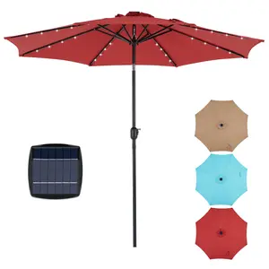 10FT Solar Patio Umbrella with Push Button Tilt and Crank, Tilt Table Umbrella with 8 Sturdy Bones for Patio, Beach, Pool, Garden, Deck, Restaurant, Garden