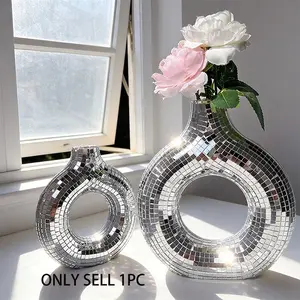 Disco Disco Flower Pot Donut Glass Mirror Vase, Indoor Decorative Planter, Vintage Style Floral Arrangement Container, Vintage Room Decor, Vintage Vases