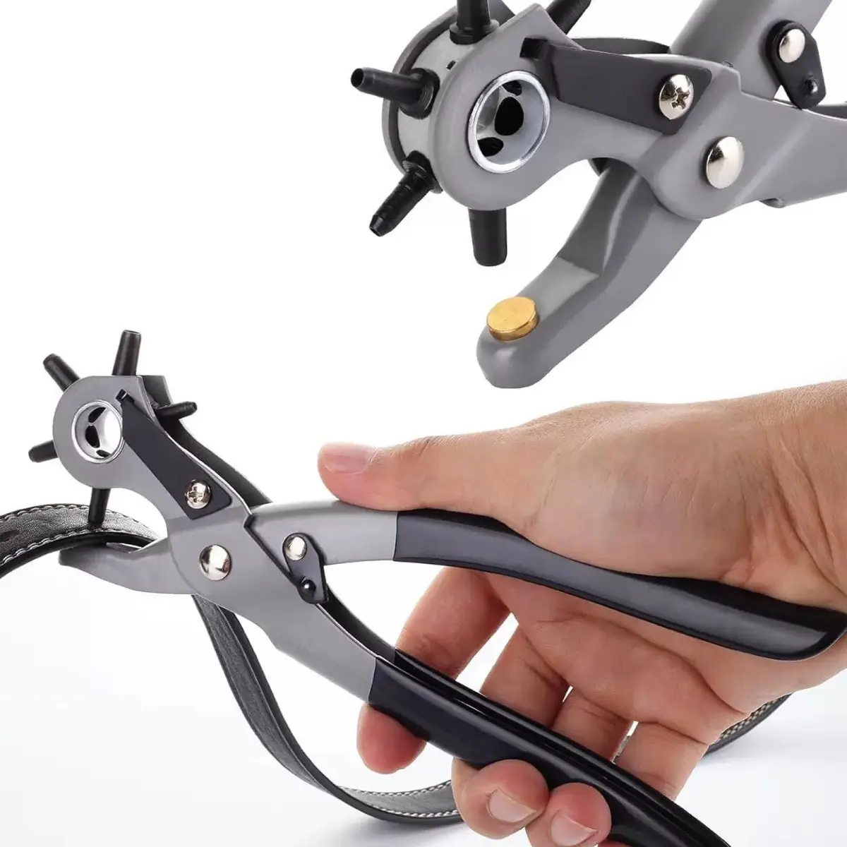 Robust Unisex Leather Hole Punch Hand Tool - 6 Different Sizes, Adjustable, for Belts, Home Use